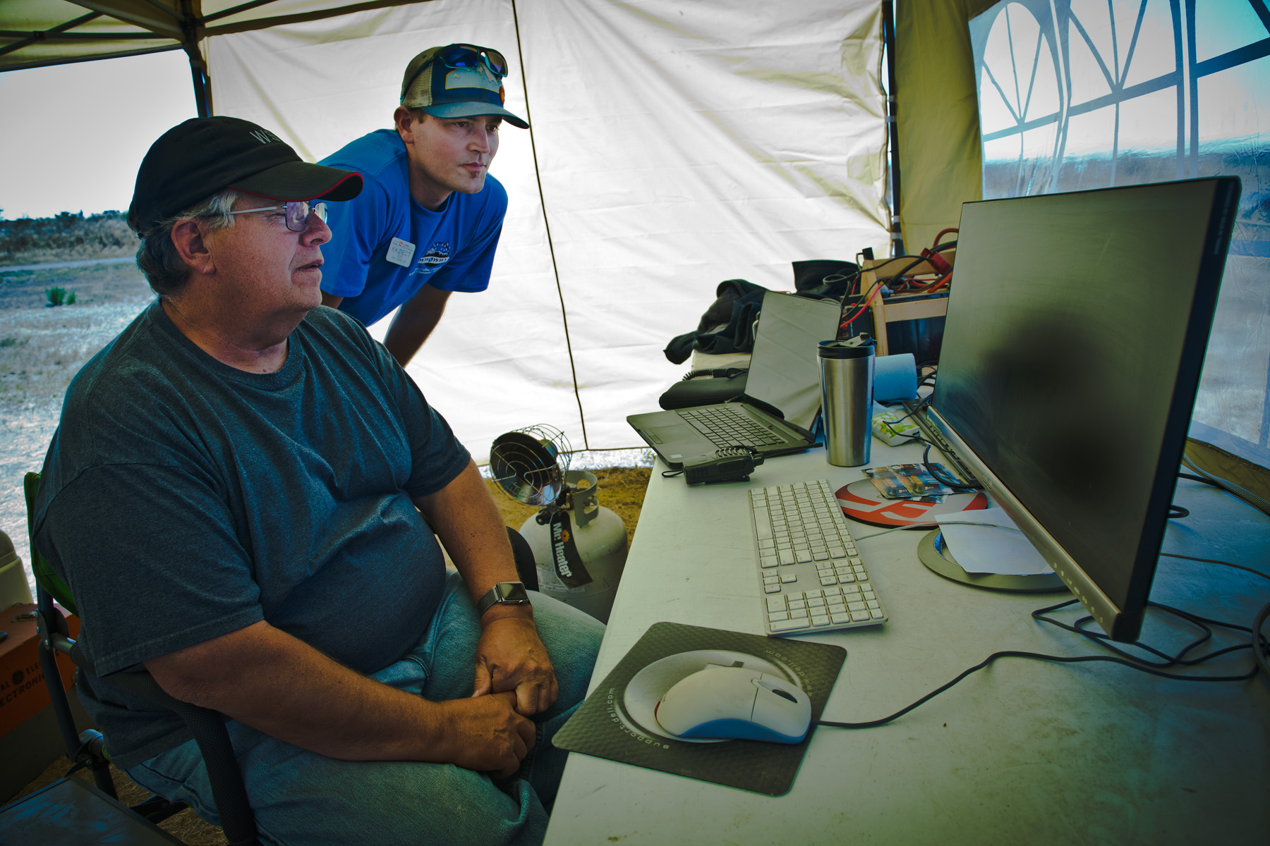 MArk, WS7M, and Eric, KK0ECT, monitoring progress of the WWV special event